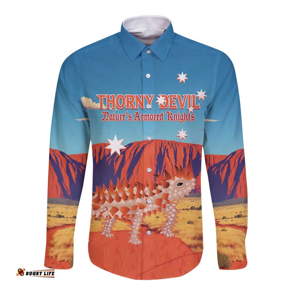 Personalised Australia Thorny Devil Long Sleeve Button Shirt Nature's Armored Knights - Aussie Uluru