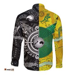 New Zealand Maori All Black And Australia Wallabies Aboriginal Hawaii Long Sleeve Button Shirt Rugby Together