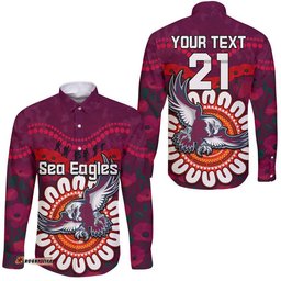 Custom Personalised Sea Eagles Rugby ANZAC Hawaii Long Sleeve Button Shirt Camouflage Poppy
