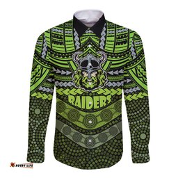 Raiders Rugby Long Sleeve Button Shirt Polynesian and Aboriginal Special Version