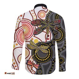 Aboriginal Dragonfly Long Sleeve Button Shirt White Style