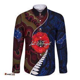 Custom Personalised Aboriginal Mix Maori Anzac Day Long Sleeve Button Shirt Lest We Forget
