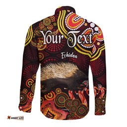 Custom Personalised Australian Astrology Hawaii Long Sleeve Button Shirt Virgo Echidna Zodiac Aboriginal Vibes Red