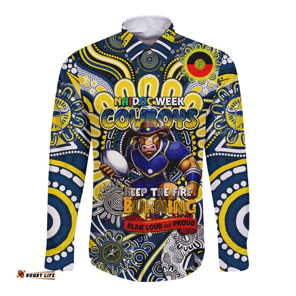 Custom NAIDOC Week 2024 Cowboys Long Sleeve Button Shirt Mascot Rugby