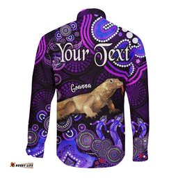 Custom Personalised Australian Astrology Hawaii Long Sleeve Button Shirt Capricorn Goanna Zodiac Aboriginal Vibes Purple