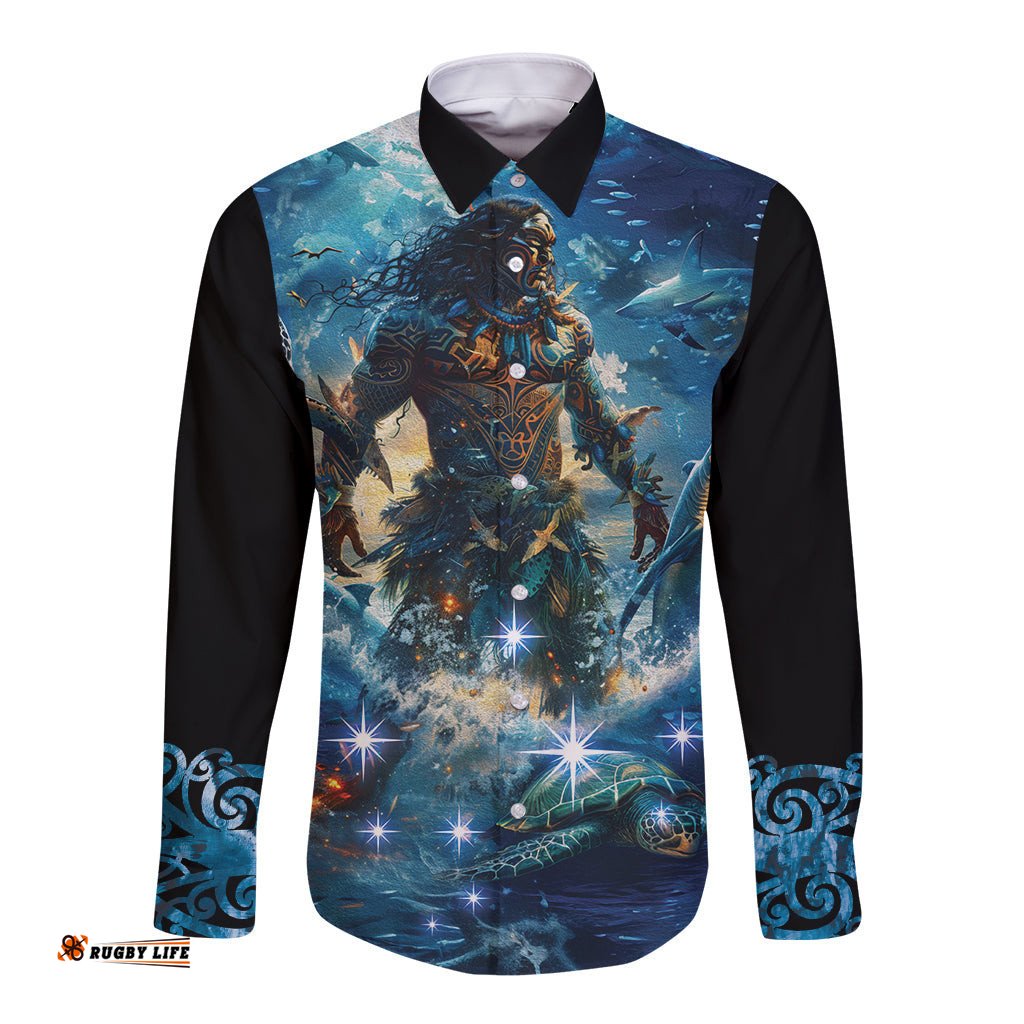 New Zealand Matariki Waita Long Sleeve Button Shirt The Way Of The Water