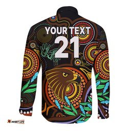 Custom Hawks Football Aboriginal Art Long Sleeve Button Shirt NAIDOC Indigenous Tribal