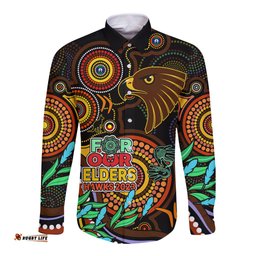 Custom Hawks Football Aboriginal Art Long Sleeve Button Shirt NAIDOC Indigenous Tribal