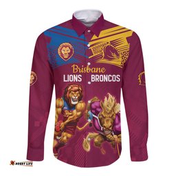 Custom Brisbane Broncos and Lions Long Sleeve Button Shirt Together Sporty Style