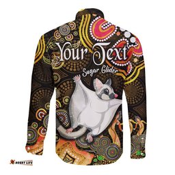 Custom Personalised Australian Astrology Hawaii Long Sleeve Button Shirt Gemini Sugar Glider Zodiac Aboriginal Vibes Gold