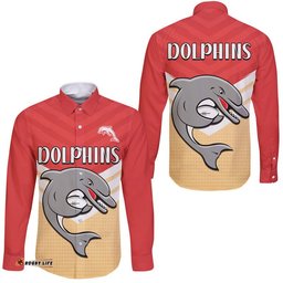 Redcliffe Dolphins Rugby Hawaii Long Sleeve Button Shirt Simple Style