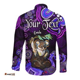 Custom Personalised Australian Astrology Hawaii Long Sleeve Button Shirt Cancer Koala Zodiac Aboriginal Vibes Purple