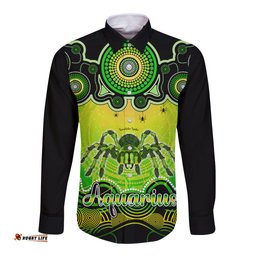 Personalised Australia Scorpio Tarantulas Spider Zodiac Long Sleeve Button Shirt Auz Astrology Aboriginal Green