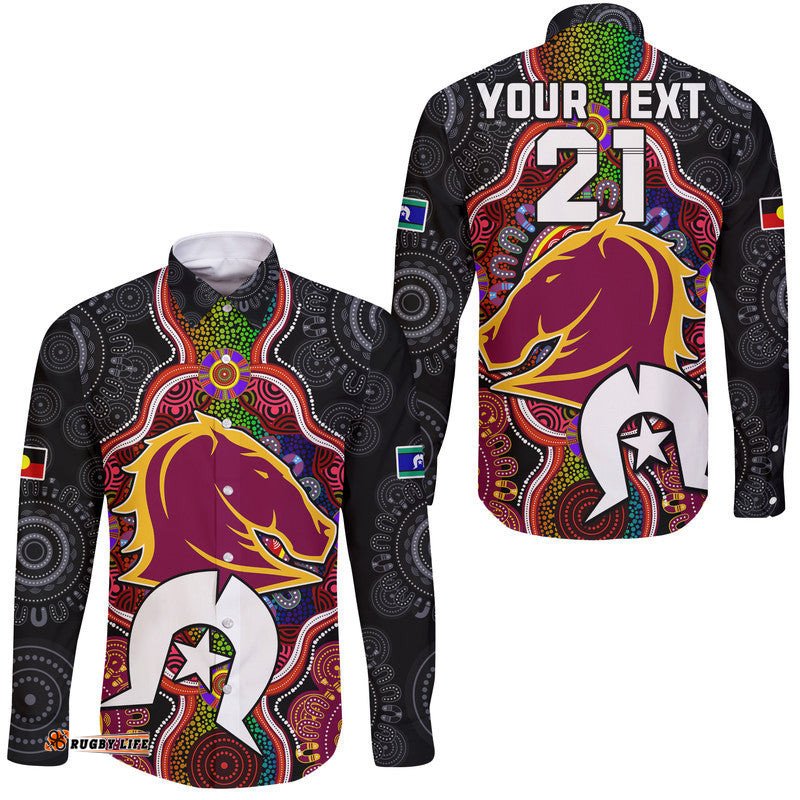 Custom Personalised Broncos Rugby NAIDOC Week Hawaii Long Sleeve Button Shirt Indigenous