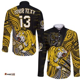 Custom Text and Number Richmond Football Long Sleeve Button Shirt Aboriginal Go The Tigers Premiers