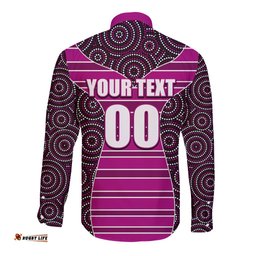 NRL - Boncos Long Sleeve Button Shirt Mix Dot Aboriginal Pink Version