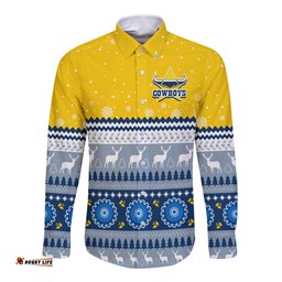 Custom Personalised Cowboys Aboriginal Long Sleeve Button Shirt Christmas North Queensland