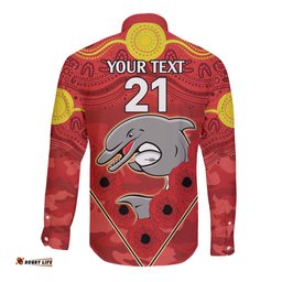 Custom Dolphins Rugby ANZAC Long Sleeve Button Shirt Aboriginal and Army Patterns
