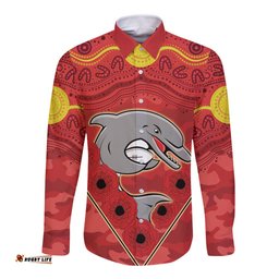 Custom Dolphins Rugby ANZAC Long Sleeve Button Shirt Aboriginal and Army Patterns