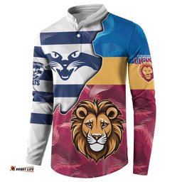 Brisbane-Geelong Football Custom Button Sweatshirt Cracked Metal Style