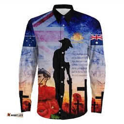Anzac Day Australia Soldier We Will Rememer Them Long Sleeve Button Shirt