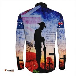 Anzac Day Australia Soldier We Will Rememer Them Long Sleeve Button Shirt
