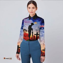 Anzac Day Australia Soldier We Will Rememer Them Long Sleeve Button Shirt