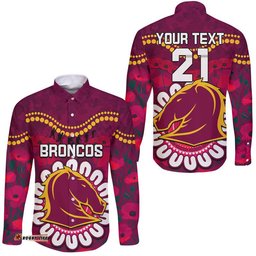 Custom Personalised Broncos Rugby ANZAC Hawaii Long Sleeve Button Shirt Camouflage Poppy