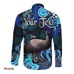 Custom Personalised Australian Astrology Hawaii Long Sleeve Button Shirt Aquarius Emu Glider Zodiac Aboriginal Vibes Blue