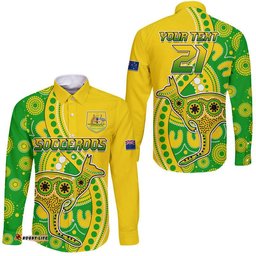 Custom Personalised Australia Kangaroo Soccer World Cup Hawaii Long Sleeve Button Shirt Socceroos Aboriginal