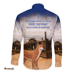 Australia Fraser Island Long Sleeve Button Shirt Dingo With Maheno Shipwreck K'gari Proud