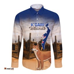 Australia Fraser Island Long Sleeve Button Shirt Dingo With Maheno Shipwreck K'gari Proud