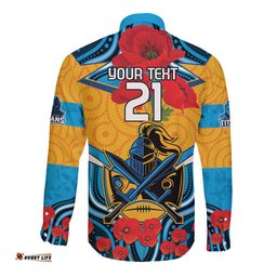 Custom GLD Titans Rugby ANZAC Long Sleeve Button Shirt Gallipoli Soldier With Aboriginal Art