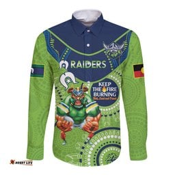 Custom NRL Raiders NAIDOC Week Long Sleeve Button Shirt Keep The Fire Burning Indigenous Art
