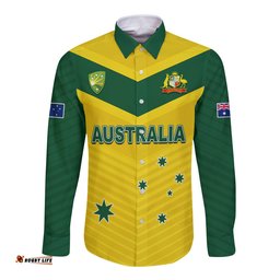 Custom Text and Number Australia Cricket Long Sleeve Button Shirt Go Aussie Champions