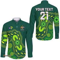 Custom Text And Number Australia Rugby Sevens Hawaii Long Sleeve Button Shirt Aboriginal