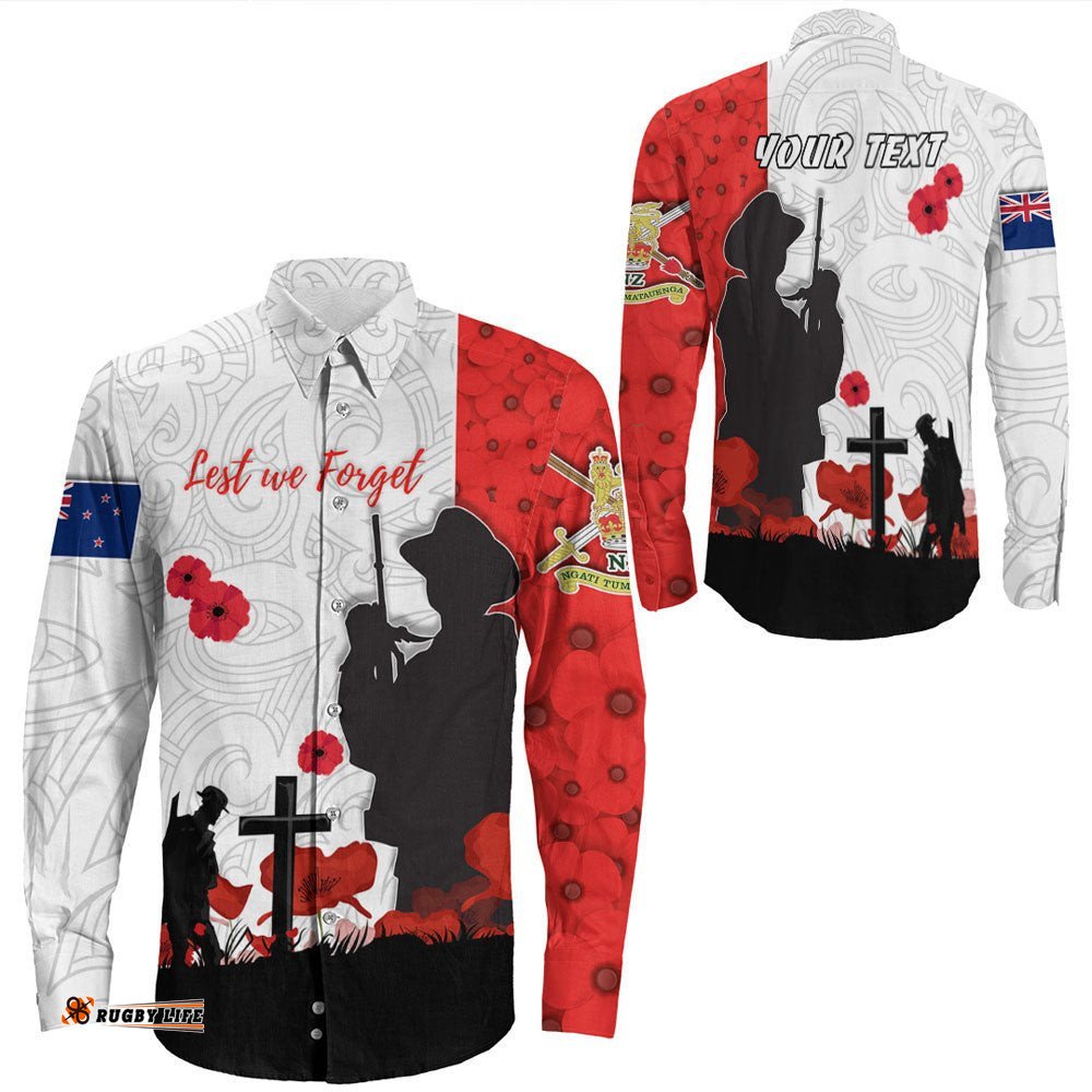 Custom New Zealand Anzac Lest We Forget Long Sleeve Button Shirt