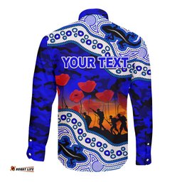 Custom Personalised Anzac Day NRL - Bulldogs Long Sleeve Button Shirt Aboriginal Lizard Patterns