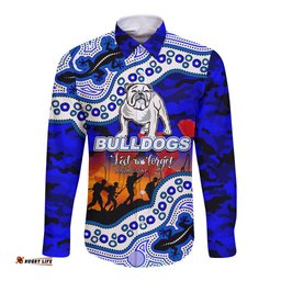 Custom Personalised Anzac Day NRL - Bulldogs Long Sleeve Button Shirt Aboriginal Lizard Patterns