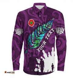 Custom New Zealand Anzac Walking In The Sun Purple Long Sleeve Button Shirt