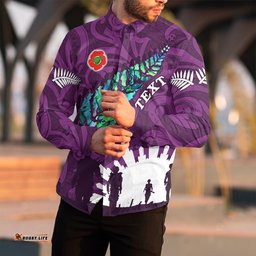 Custom New Zealand Anzac Walking In The Sun Purple Long Sleeve Button Shirt