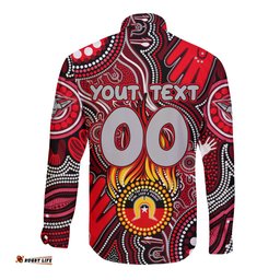 Personalised NAIDOC Week 2024 Essendon Bombers Long Sleeve Button Shirt Australian Aboriginal Hand Painting