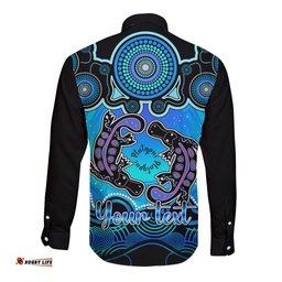Personalised Australia Pisces Platypus Zodiac Long Sleeve Button Shirt Auz Astrology Aboriginal - Aqua