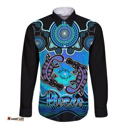 Personalised Australia Pisces Platypus Zodiac Long Sleeve Button Shirt Auz Astrology Aboriginal - Aqua