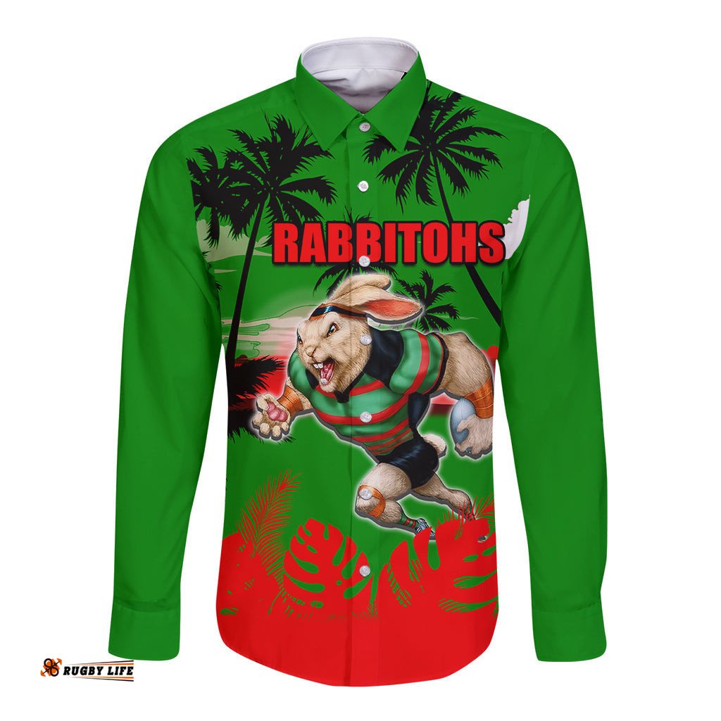 NRL Rabbitohs Long Sleeve Button Shirt Summer Vibe Style