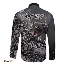 Personalised Panthers NAIDOC Week 2024 Long Sleeve Button Shirt Aboriginal Fire Burning Sparks