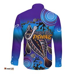 Australia Fishing Long Sleeve Button Shirt Hooked On Fishing With Aboriginal Patterns