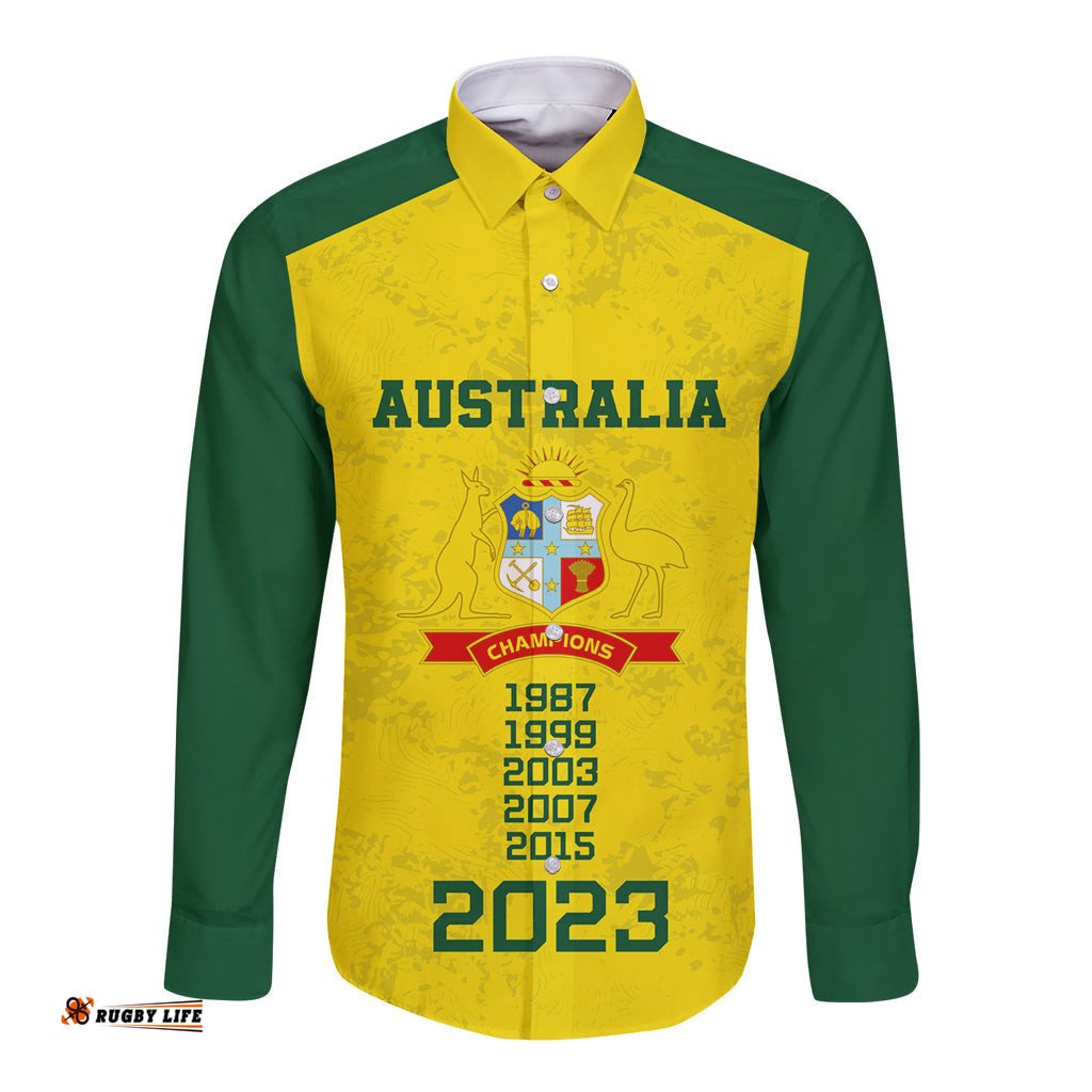 Custom Australia Cricket Long Sleeve Button Shirt History Champions World Cup Unique