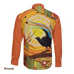 Australia Superb Lyrebird Long Sleeve Button Shirt Aboriginal Art