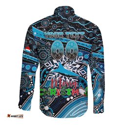 Merry Christmas Sharks Long Sleeve Button Shirt Aboriginal Santa Rugby Mascot - Cronulla Sutherland